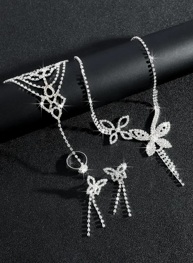 تايك تو طقم مجوهرات 3 قطع عقد بتصميم فراشة وسوار وأقراط منمقة